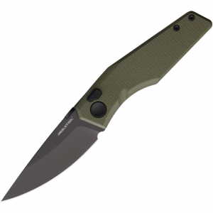 Real Steel 7142GB Spectrum Black Button Lock Knife OD Green G10 Handles