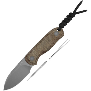 Kizer 1094A1 Drop Bear Gray Stonewash Drop Point Fixed Blade Knife Brown Micarta Handles