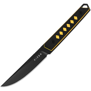 Kizer 1066A3 Kwaiken Black Fixed Blade Knife Black/Yellow G10 Handles