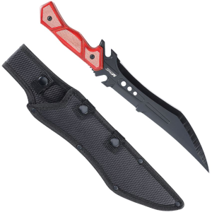 MTech FIX003BN Black Fixed Blade Knife Black/Red Wood Handles