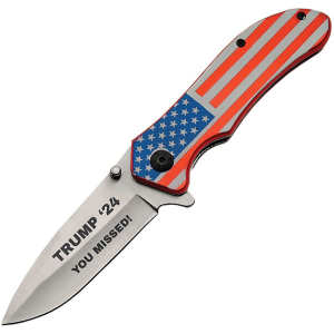 Miscellaneous 0406US Trump Assist Open Satin Spear Point Linerlock Knife Red Handles
