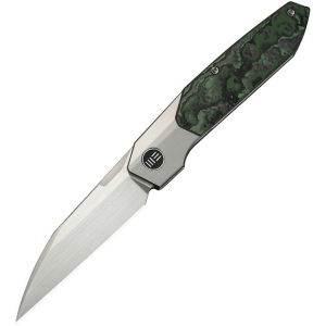 WE 240074 Brr15 Satin Wharncliffe Bolster Lock Knife Gray Titanium/Jungle Wear Fat Carbon Fiber Handles