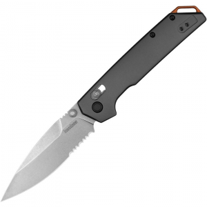 Kershaw 2038ST Iridium Stonewash Part Serrated D2 Carbon Steel DuraLock Knife Gray Handles