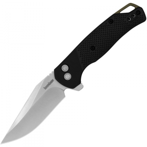 Kershaw 1429 Runoff Satin Clip Point Button Lock Knife Black GFN Handles