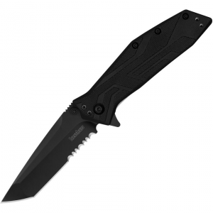 Kershaw 1990ST Brawler Assist Open Black Part Part Serrated Tanto Linerlock Knife Black Handles