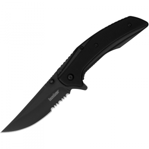 Kershaw 8320BLKST Outright Assist Open Black Part Serrated Framelock Knife Black G10 Handles