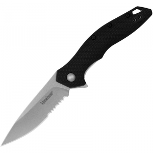 Kershaw 1845ST Shoreline Assist Open Stonewash Part Serrated Linerlock Knife Black Handles