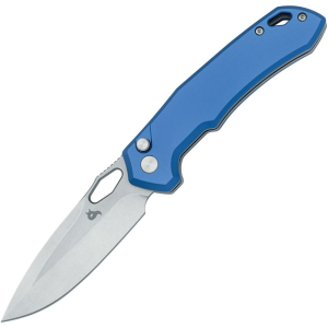 Black Fox 770BL Astros Stonewash Button Lock Knife Blue Aluminum Handles