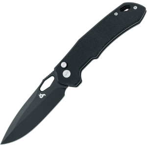 Black Fox 770BB Astros Black Button Lock Knife Black Aluminum Handles