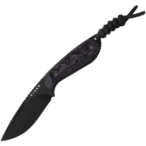 Kizer 1081A10 Buddy Black Drop Point Fixed Blade Knife Purple Haze Carbon Fiber Handles