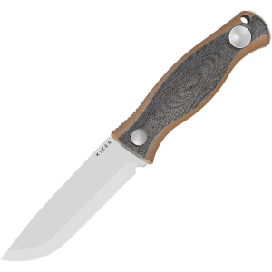 Kizer 1100A1 Polaris Satin Drop Point Fixed Blade Knife Black/Tan G10 Handles