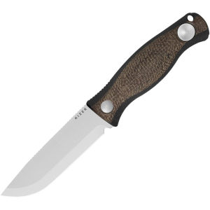 Kizer 1100A3 Polaris Satin Drop Point Fixed Blade Knife Brown Burlap/Black G10 Handles