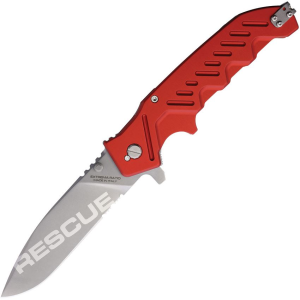 Extrema Ratio 0179SWRED Glauca G1 Stonewash Part Serrated Drop Point Linerlock Knife Red Handles