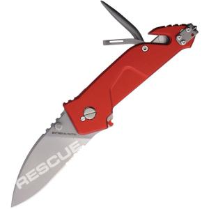 Extrema Ratio 0164SWRED T911 Stonewash Part Serrated Linerlock Knife Red Handles