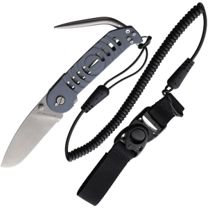 Extrema Ratio 0163SW BF2 Helmsman Dive Stonewash Part Serrated Drop Point Linerlock Knife Gray Handles