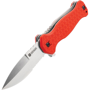Donges M01DG007 Expert Satin Part Serrated D2 Carbon Steel Linerlock Knife Red G10 Handles
