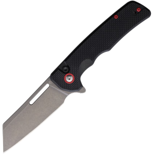 Utica E46 Disruption V Stonewash Sheepsfoot Button Lock Knife Black G10 Handles
