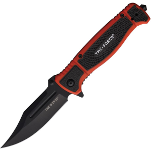 Tac Force 2008RD Assist Open Black Clip Point Linerlock Knife Black/Red Nylon Handles