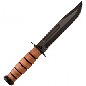 Ka-bar 1220 7 Inch Army Fighting Fixed High Carbon Steel Blade Knife with Polished Stacked Leather Handle