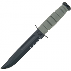 Ka-Bar 5012 Fighting Fixed Carbon Steel Blade Knife with Grooved Foliage Green Kraton G Handle