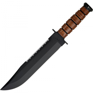Ka-Bar 2217 Big Brother Fighting Utility Fixed Carbon Steel Blade Knife with Stacked Leather Handle