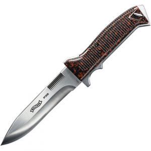 Walther 50738 P38 Fixed Blade Knife with Stainless Handle and Brown Synthetic Grip