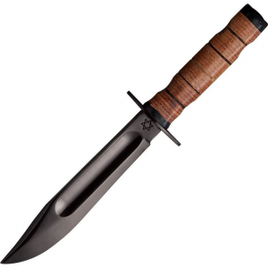 J. Adams Sheffield England 005 Israeli Commando Fixed Black Finish Blade Knife with Leather Wrapped Handle
