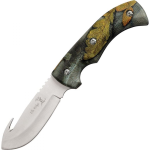 Elk Ridge 274FC Guthook Hunter Fixed Blade Knife with Fall Camo Finish Aluminum Handles