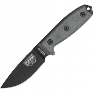 ESEE 3PB Model 3 Standard Edge Fixed Black Textured Blade Knife with Black Linen Micarta Handles