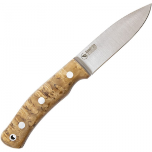 Casstrom 13118 No.10 Forest Curly Birch Fixed Flat Grind Blade Knife with Curly Birch Wood Handles