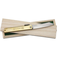 Higonokami O17 Damascus Folding Pocket Knife with Brass Handle and Lanyard Hole