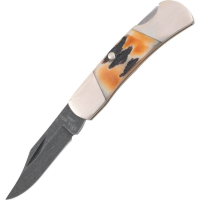 Bear & Son 526D Executive Damascus Drop Point Lockback Folding Pocket Knife with Genuine India Stag Handle