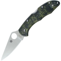 Spyderco 11ZFPGR Delica Satin Finish Blade Lockback Folding Pocket Knife with Green FRN Handle
