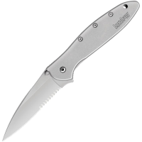 Kershaw 1660ST Leek Part Serrated Assisted Opening Framelock Folding Pocket Knife with Bead Blasted Stainless Handles