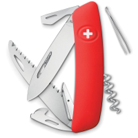 Swiza 501000 D05 Swiss Button Lock Knife with Red Rubberized Handle