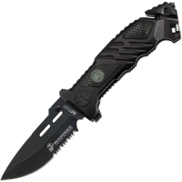 USMC 1023BK Rescue Assisted Opening Part Serrated Drop Point Linerlock Folding Pocket Knife