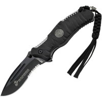 USMC 1020BK Reaper Black Assisted Opening Part Serrated Spear Point Linerlock Folding Pocket Knife
