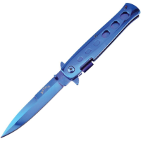 Frost IS002BL Stiletto Blue Assisted Opening Stiletto Linerlock Folding Pocket Knife with Blue Ti-Coated Handles