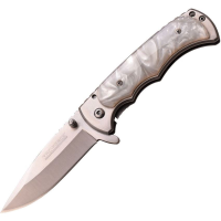 Tac Force 934WP Assisted Opening Framelock Folding Satin Finish Pocket Knife with White Resin Handles