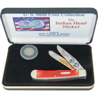Case IHNR Indian Head Nickel Trapper Set with Red Pick Bone Handle