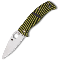 Spyderco 217GS Caribbean Compression Lock leaf Shaped Blade Knife with Black and Yellow Grooved G10 Handle
