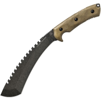 TOPS TDTK01 Tundra Trekker Tactical Stone Powder Coated Sawback Knife with Green Canvas Micarta Handle