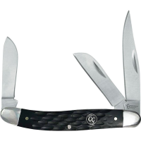 Cattlemans 0001JBD Signature Stockman Satin Finish Clip, Sheepsfoot and Spey Blades Knife with Black Jigged Delrin Handle