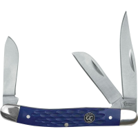 Cattlemans 0001JBL Signature Stockman Satin Finish Clip, Sheepsfoot and Spey Blades Knife with Blue Jigged Delrin Handle