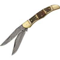 Damascus 1041 Filework Folding Hunter Folding Pocket Knife Stag and Buckhorn Handle