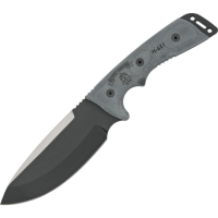 TOPS OC01 Outpost Command Fixed Black Traction Coated Blade Knife with Black Linen Micarta Handles