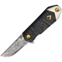 V NIVES 22WPDBL KillaBite Damascus Framelock Knife Blue Wood Handles