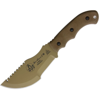 TOPS TBT01TAN Tom Tracker Coyote Tan Finish Fixed Blade Knife with Green Micarta Handles