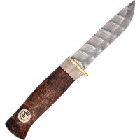 Karesuando 3500 Beaver Damask Fixed Blade Knife Oiled Curly Birch Handles