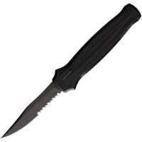 Piranha P19BKTS Auto Rated-R OTF Serrated Black Knife Black Handles